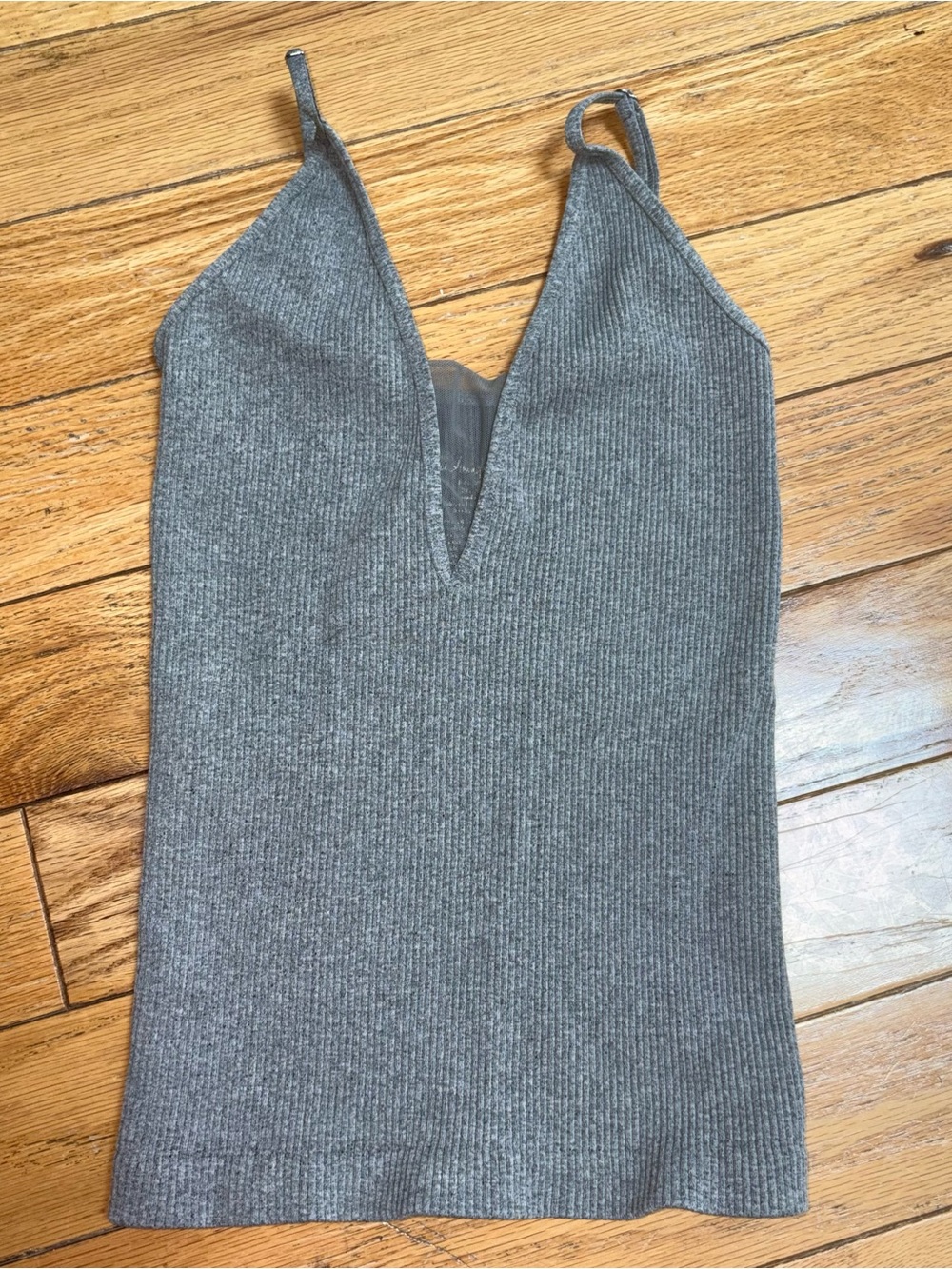 Ribbed V-Neck Charcoal Knit Cami